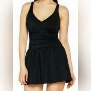 Swimsuit 1 Piece V-Neck Skirted - DENIM & COMPANY BEACH - Women's Size 22W-Black